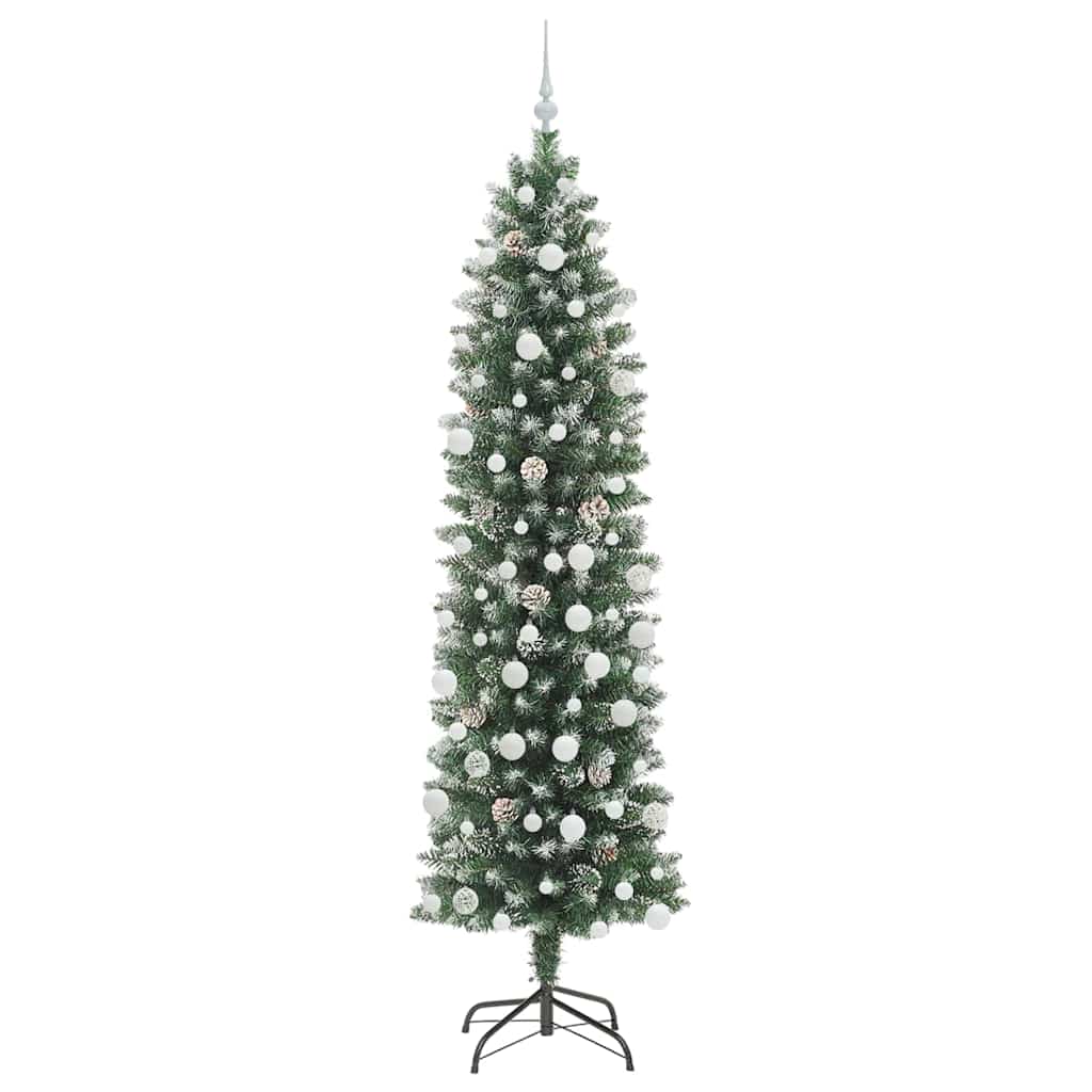 Kunstmatige slanke kerstboom met 300 LED Groen en wit 210 cm
