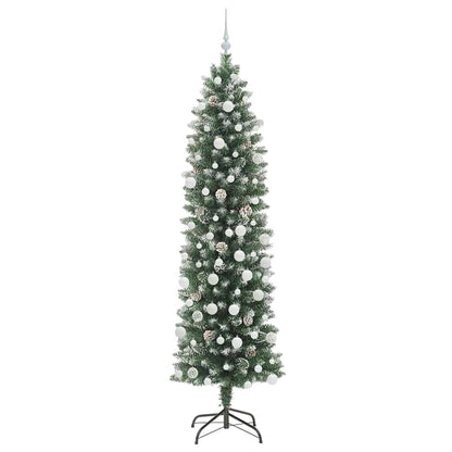 Kunstmatige slanke kerstboom met 300 LED Groen en wit 210 cm