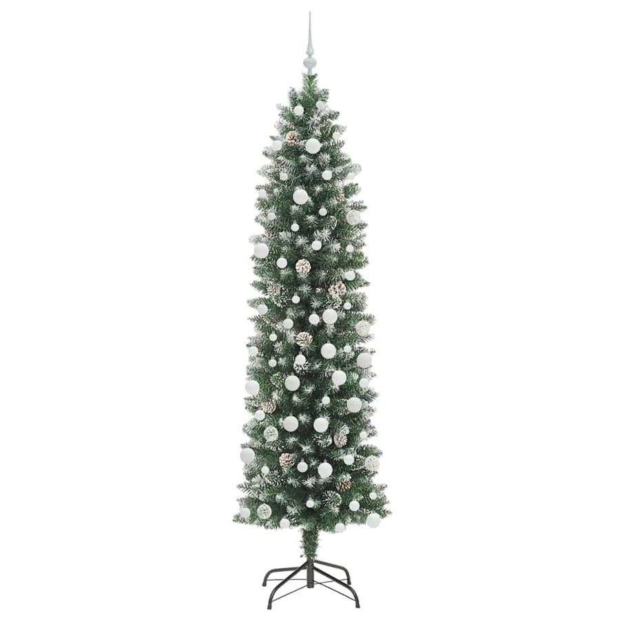 Kunstmatige slanke kerstboom met 300 LED Groen en wit 210 cm