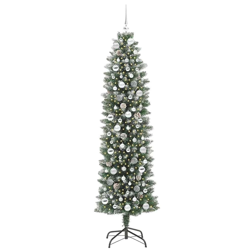 Kunstmatige slanke kerstboom met 300 LED Groen en wit 210 cm