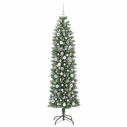 Kunstmatige slanke kerstboom met 300 LED Groen en wit 210 cm