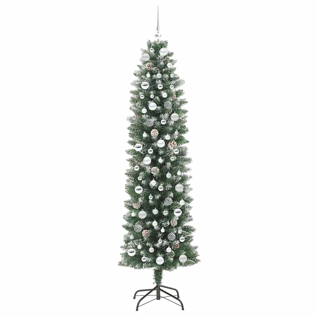 Kunstmatige slanke kerstboom met 300 LED Groen en wit 210 cm