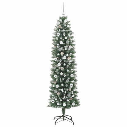 Kunstmatige slanke kerstboom met 300 LED Groen en wit 210 cm