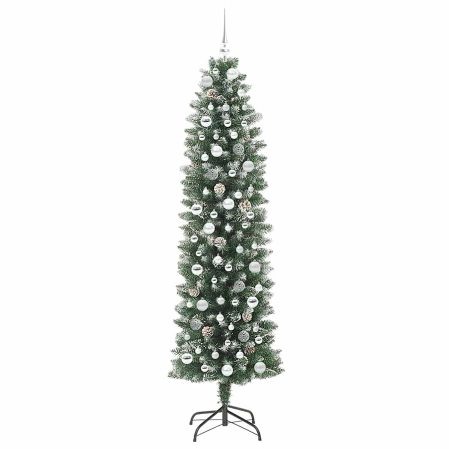 Kunstmatige slanke kerstboom met 300 LED Groen en wit 210 cm