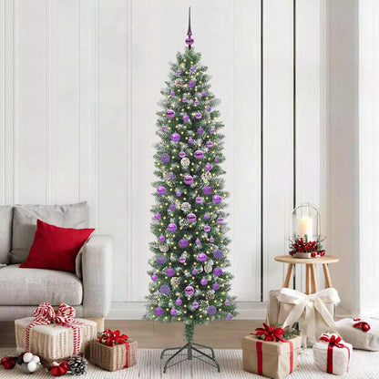 Kunstmatige slanke kerstboom met 300 LED Groen en wit 210 cm