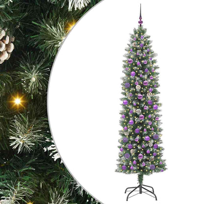 Kunstmatige slanke kerstboom met 300 LED Groen en wit 210 cm