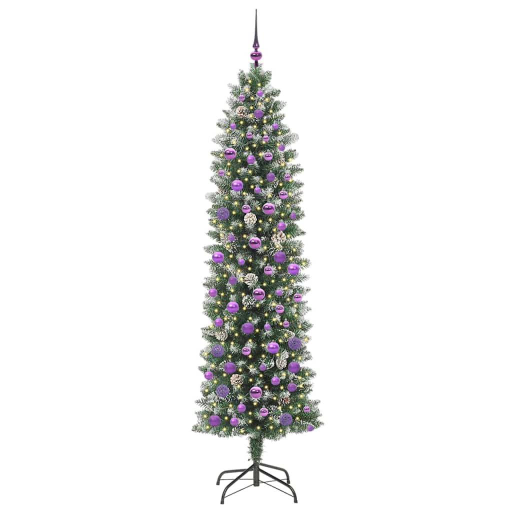 Kunstmatige slanke kerstboom met 300 LED Groen en wit 210 cm