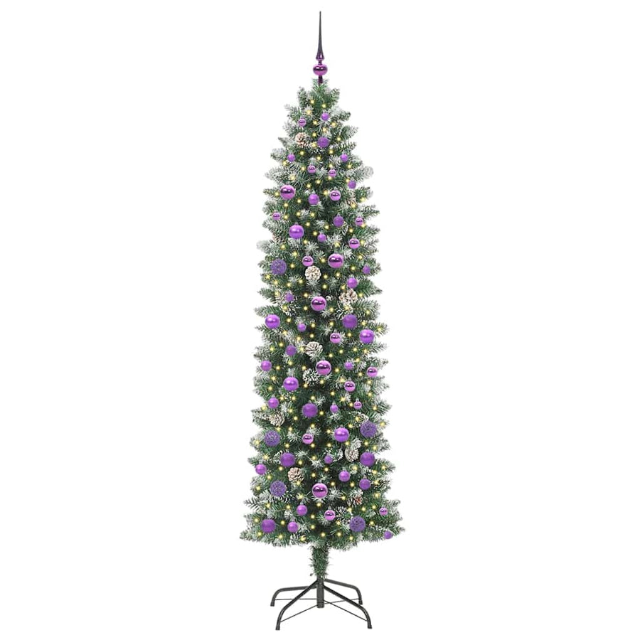 Kunstmatige slanke kerstboom met 300 LED Groen en wit 210 cm