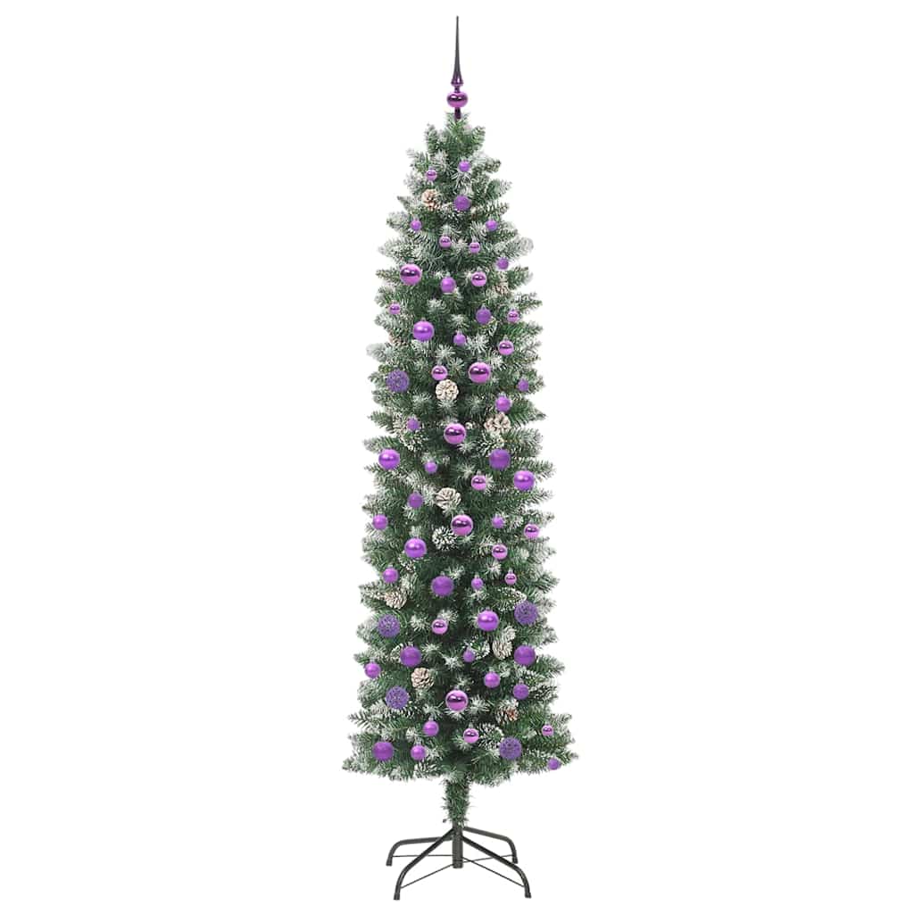Kunstmatige slanke kerstboom met 300 LED Groen en wit 210 cm