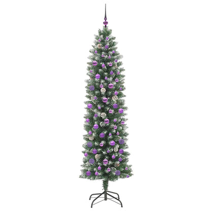 Kunstmatige slanke kerstboom met 300 LED Groen en wit 210 cm