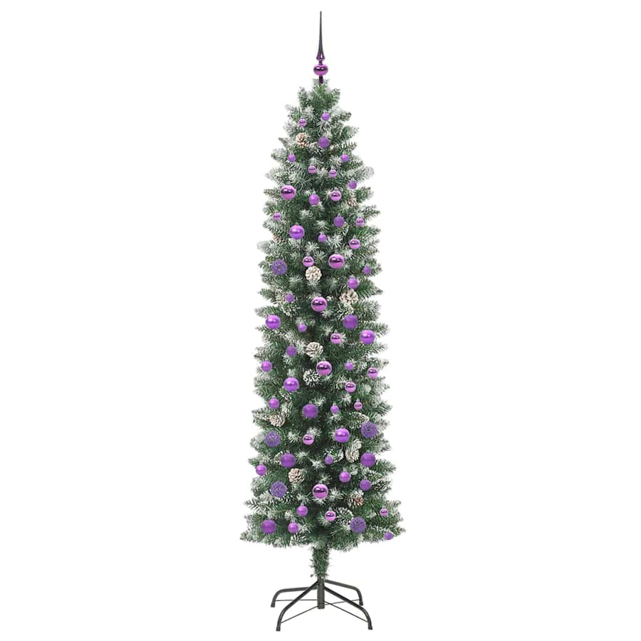 Kunstmatige slanke kerstboom met 300 LED Groen en wit 210 cm
