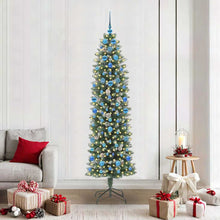 Kunstmatige slanke kerstboom met 300 LED Groen en wit 210 cm
