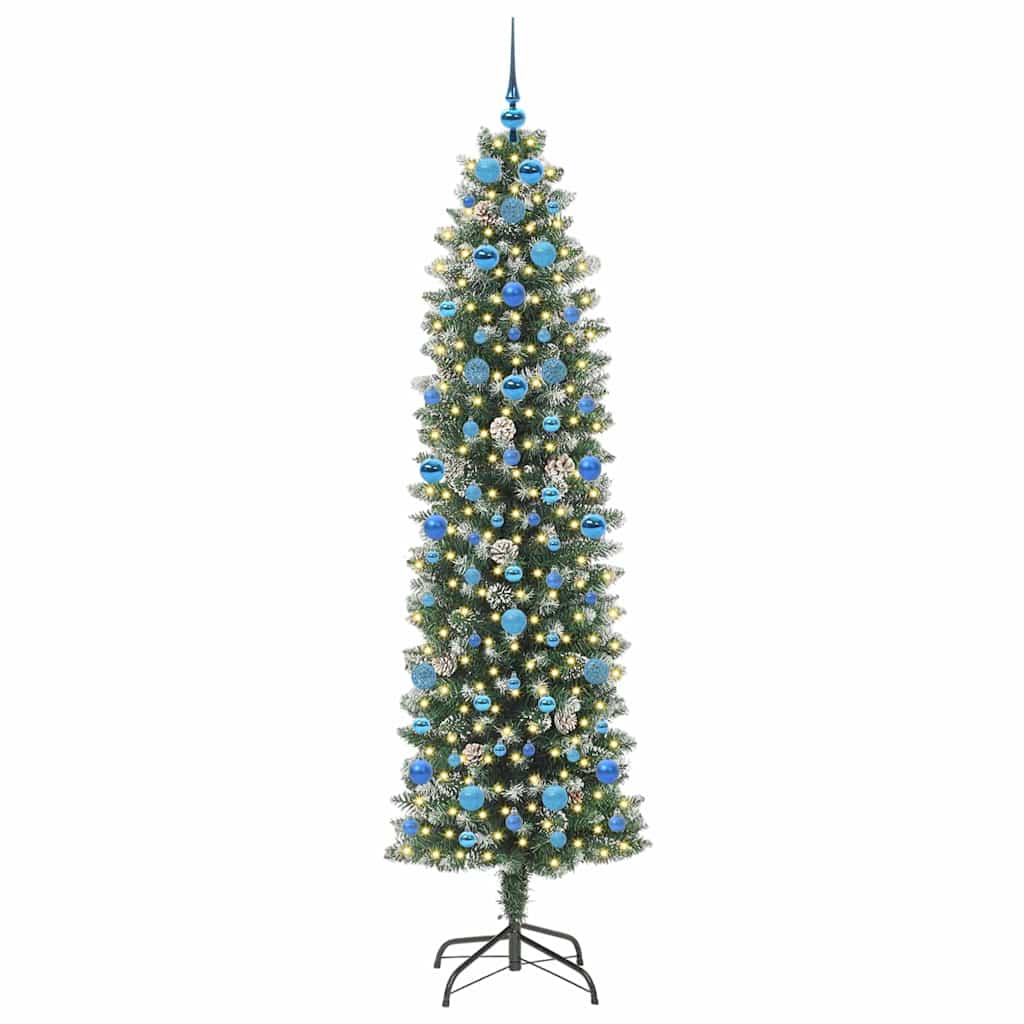 Kunstmatige slanke kerstboom met 300 LED Groen en wit 210 cm