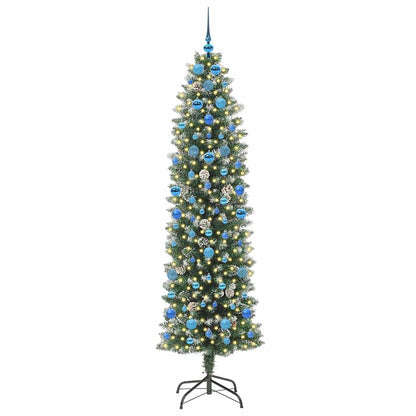 Kunstmatige slanke kerstboom met 300 LED Groen en wit 210 cm