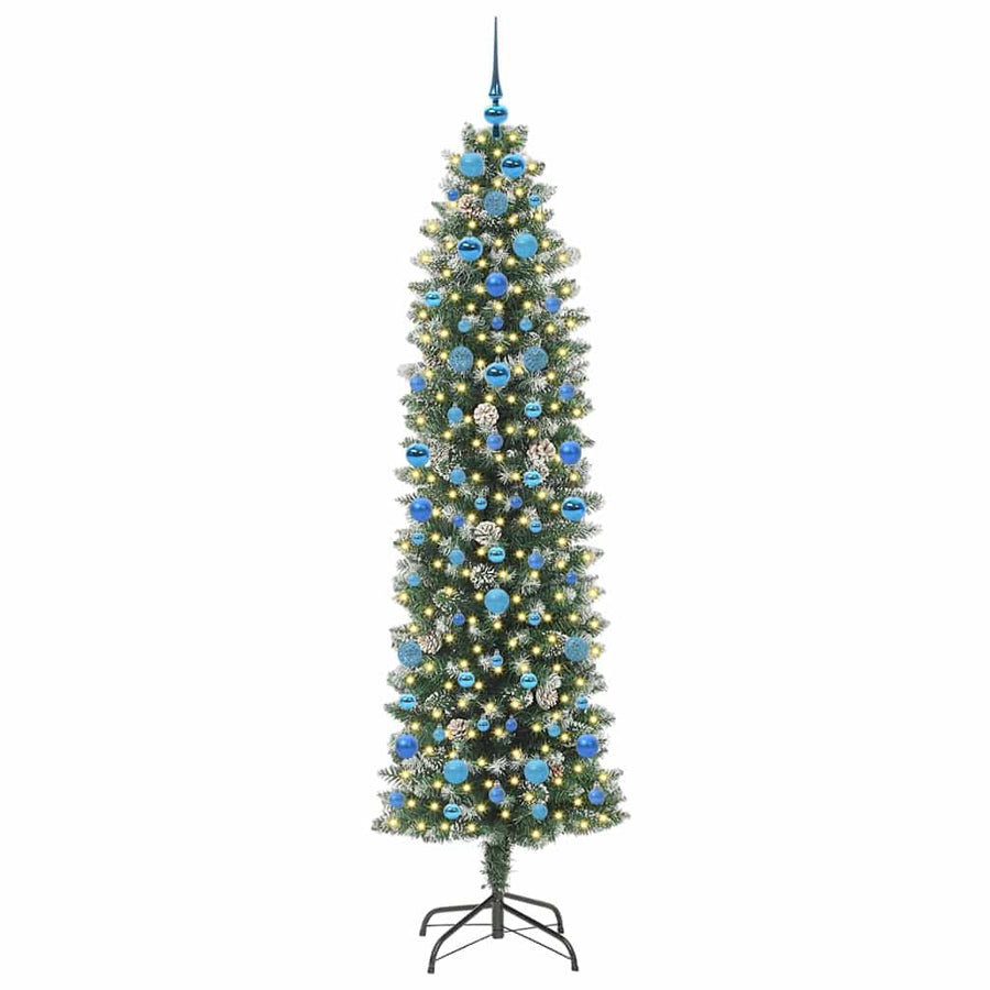 Kunstmatige slanke kerstboom met 300 LED Groen en wit 210 cm