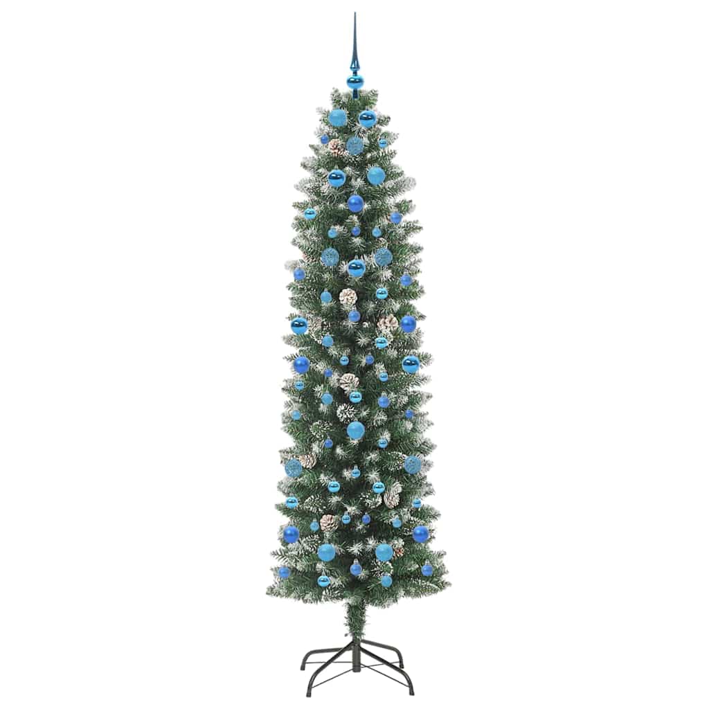 Kunstmatige slanke kerstboom met 300 LED Groen en wit 210 cm