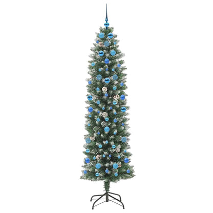 Kunstmatige slanke kerstboom met 300 LED Groen en wit 210 cm