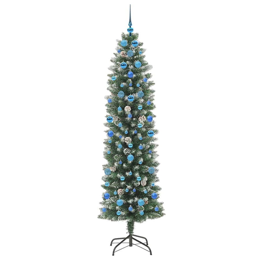 Kunstmatige slanke kerstboom met 300 LED Groen en wit 210 cm