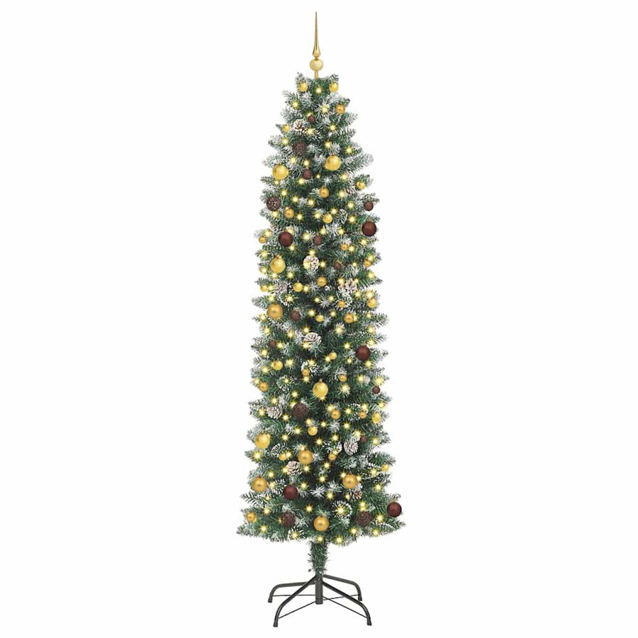 Kunstmatige slanke kerstboom met 300 LED Groen en Wit 240 cm