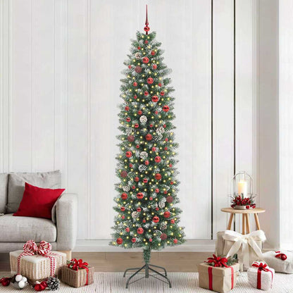Kunstmatige Slanke Kerstboom Met 300 Led Groen En Wit 240 cm