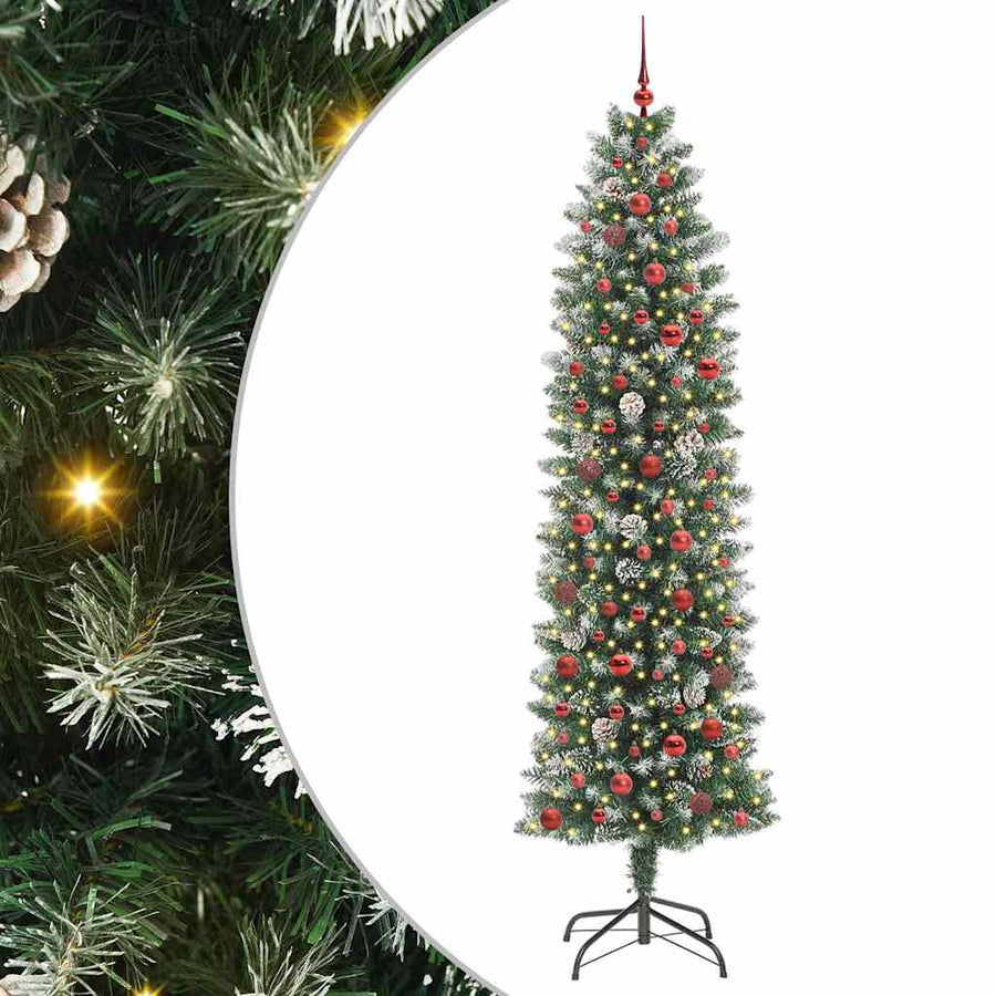Kunstmatige Slanke Kerstboom Met 300 Led Groen En Wit 240 cm