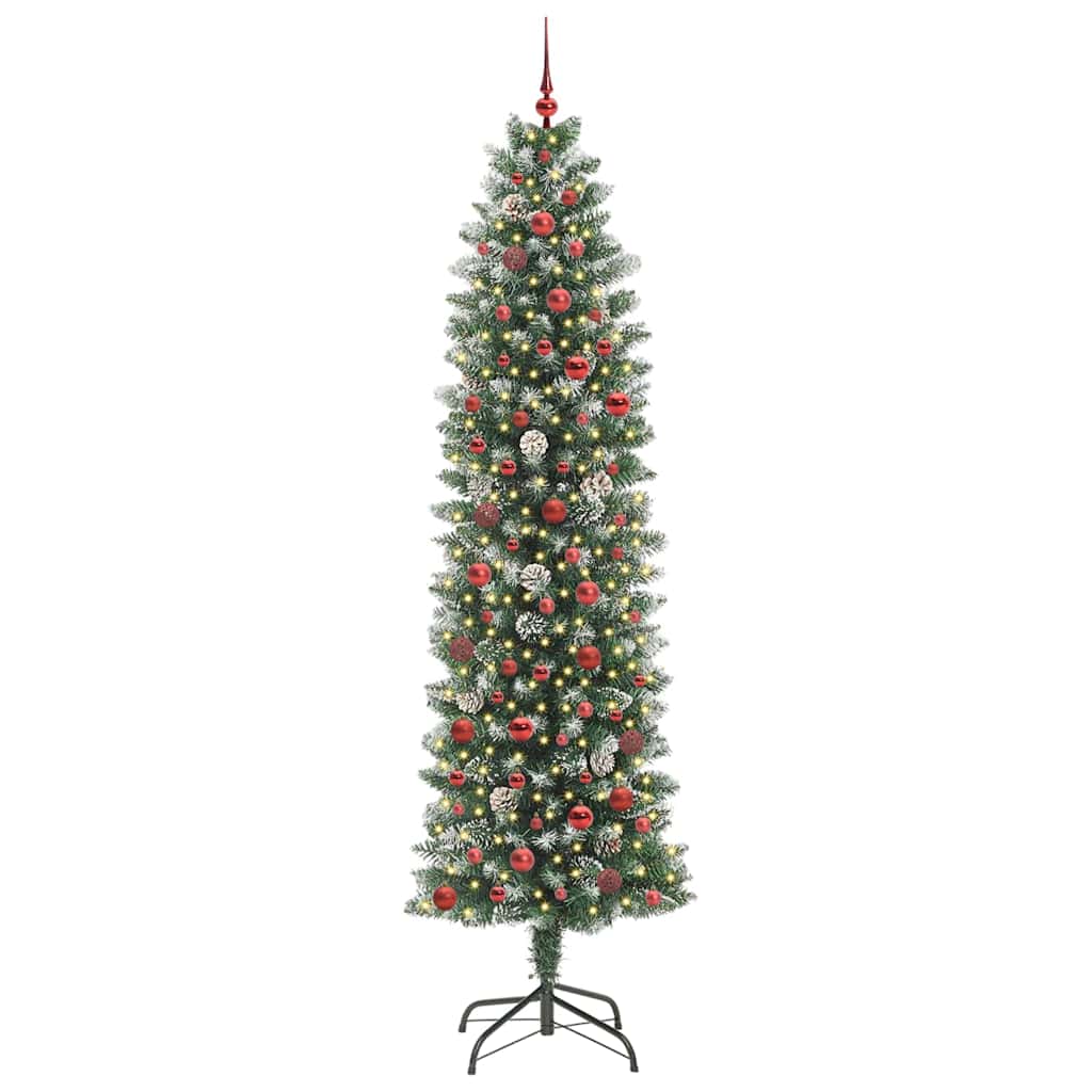 Kunstmatige Slanke Kerstboom Met 300 Led Groen En Wit 240 cm