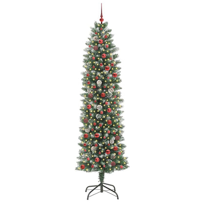 Kunstmatige Slanke Kerstboom Met 300 Led Groen En Wit 240 cm