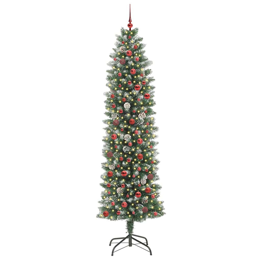 Kunstmatige Slanke Kerstboom Met 300 Led Groen En Wit 240 cm
