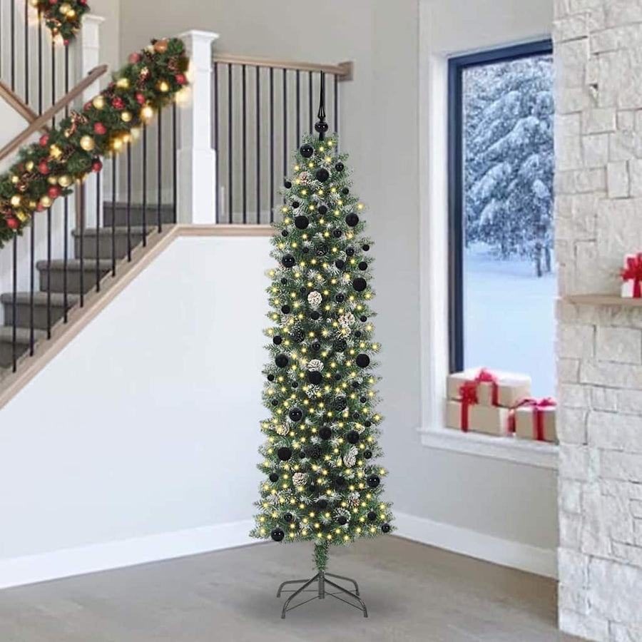 Kunstmatige Slanke Kerstboom Met 300 Led Groen En Wit 240 cm