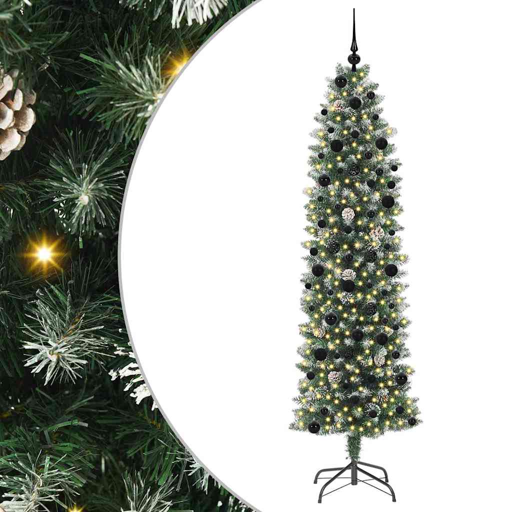 Kunstmatige Slanke Kerstboom Met 300 Led Groen En Wit 240 cm