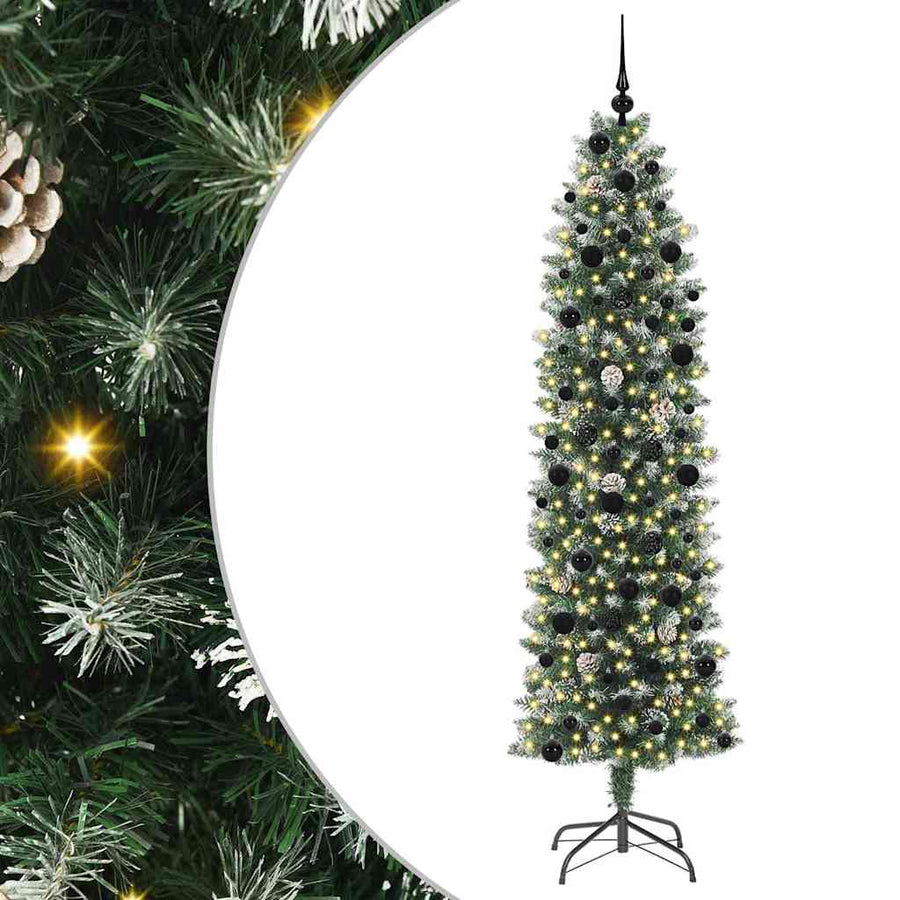 Kunstmatige Slanke Kerstboom Met 300 Led Groen En Wit 240 cm