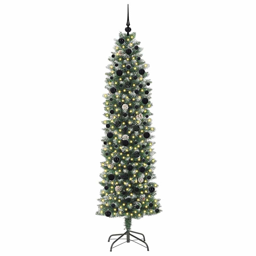 Kunstmatige Slanke Kerstboom Met 300 Led Groen En Wit 240 cm