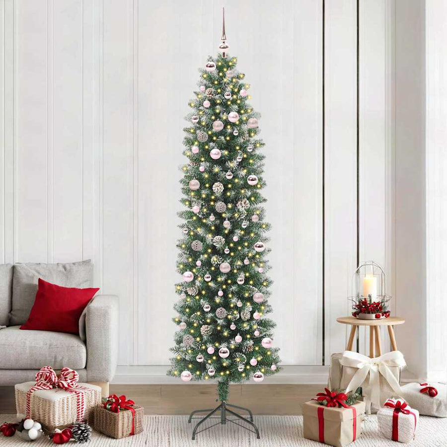 Kunstmatige Slanke Kerstboom Met 300 Led Groen En Wit 240 cm