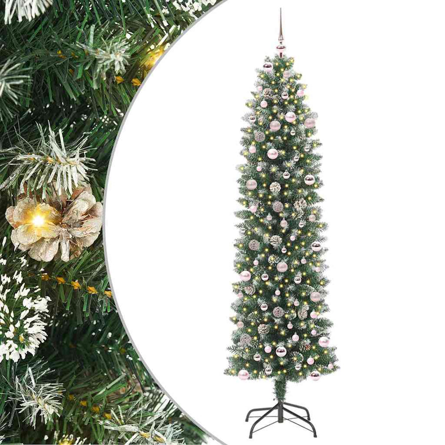 Kunstmatige Slanke Kerstboom Met 300 Led Groen En Wit 240 cm