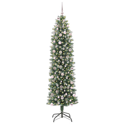 Kunstmatige Slanke Kerstboom Met 300 Led Groen En Wit 240 cm