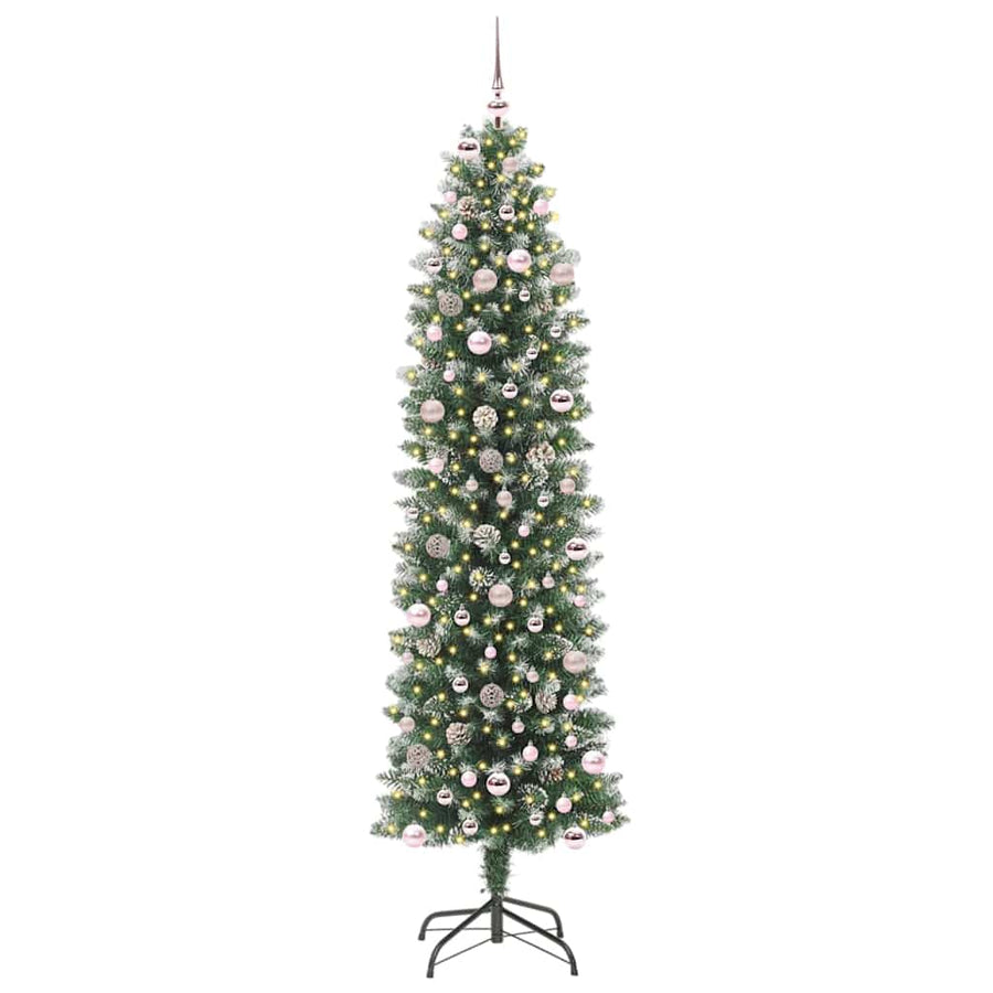 Kunstmatige Slanke Kerstboom Met 300 Led Groen En Wit 240 cm
