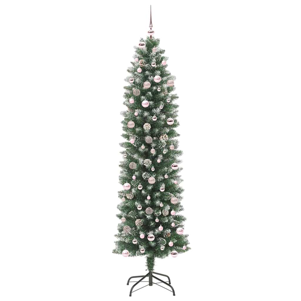 Kunstmatige Slanke Kerstboom Met 300 Led Groen En Wit 240 cm