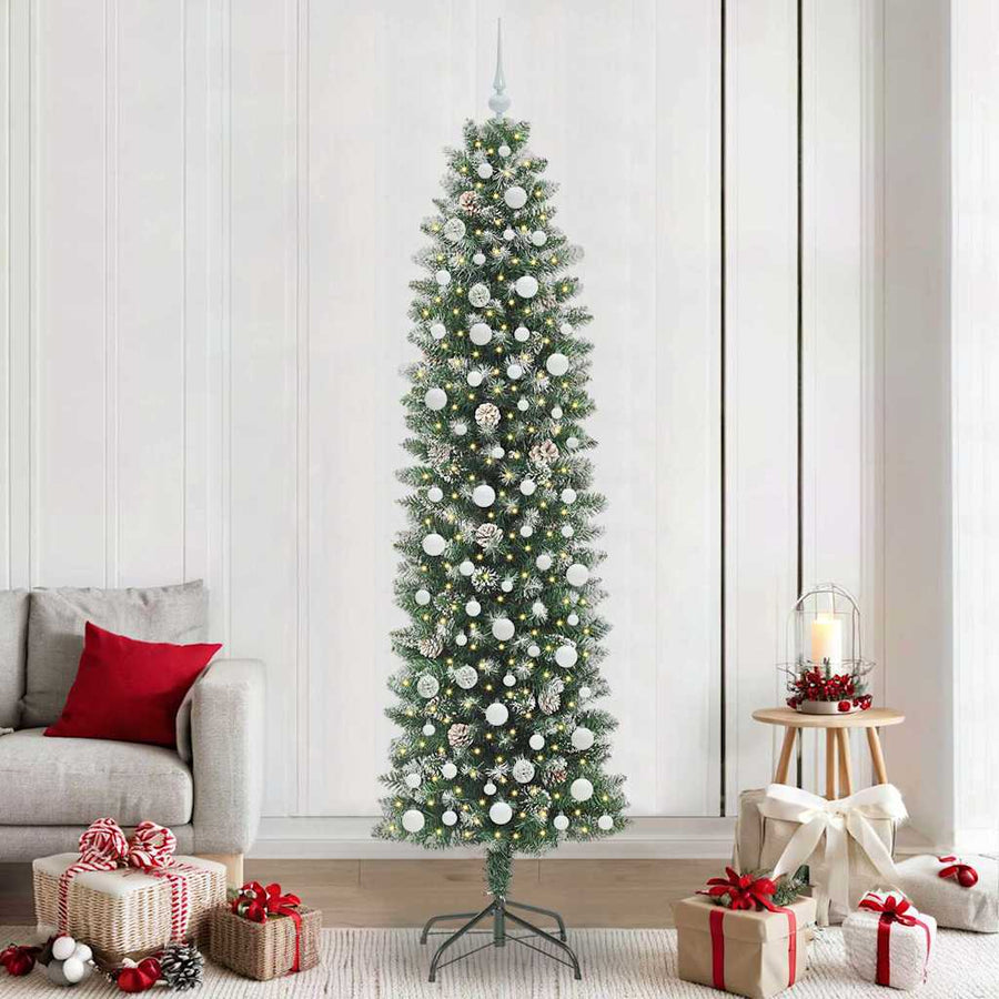 Kunstmatige Slanke Kerstboom Met 300 Led Groen En Wit 240 cm