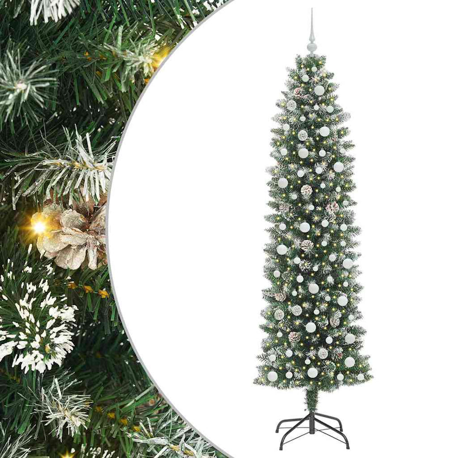 Kunstmatige Slanke Kerstboom Met 300 Led Groen En Wit 240 cm