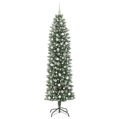 Kunstmatige Slanke Kerstboom Met 300 Led Groen En Wit 240 cm