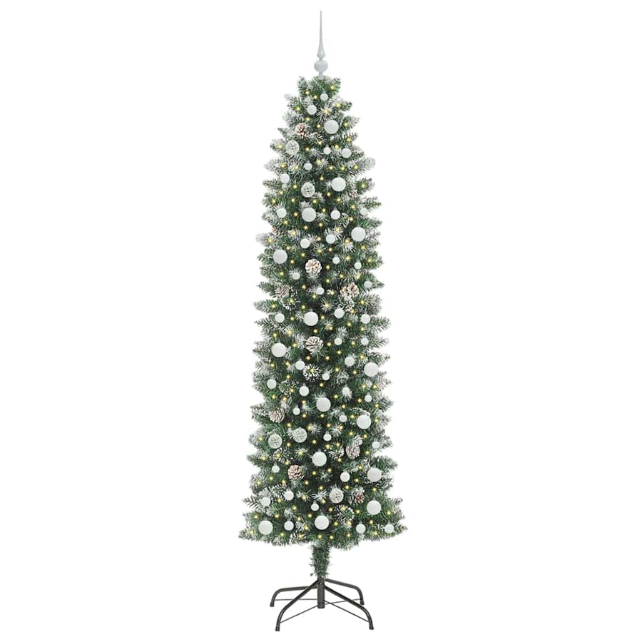 Kunstmatige Slanke Kerstboom Met 300 Led Groen En Wit 240 cm