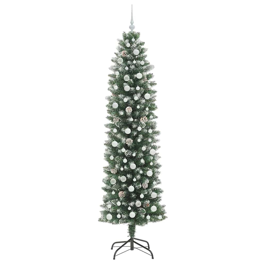 Kunstmatige Slanke Kerstboom Met 300 Led Groen En Wit 240 cm