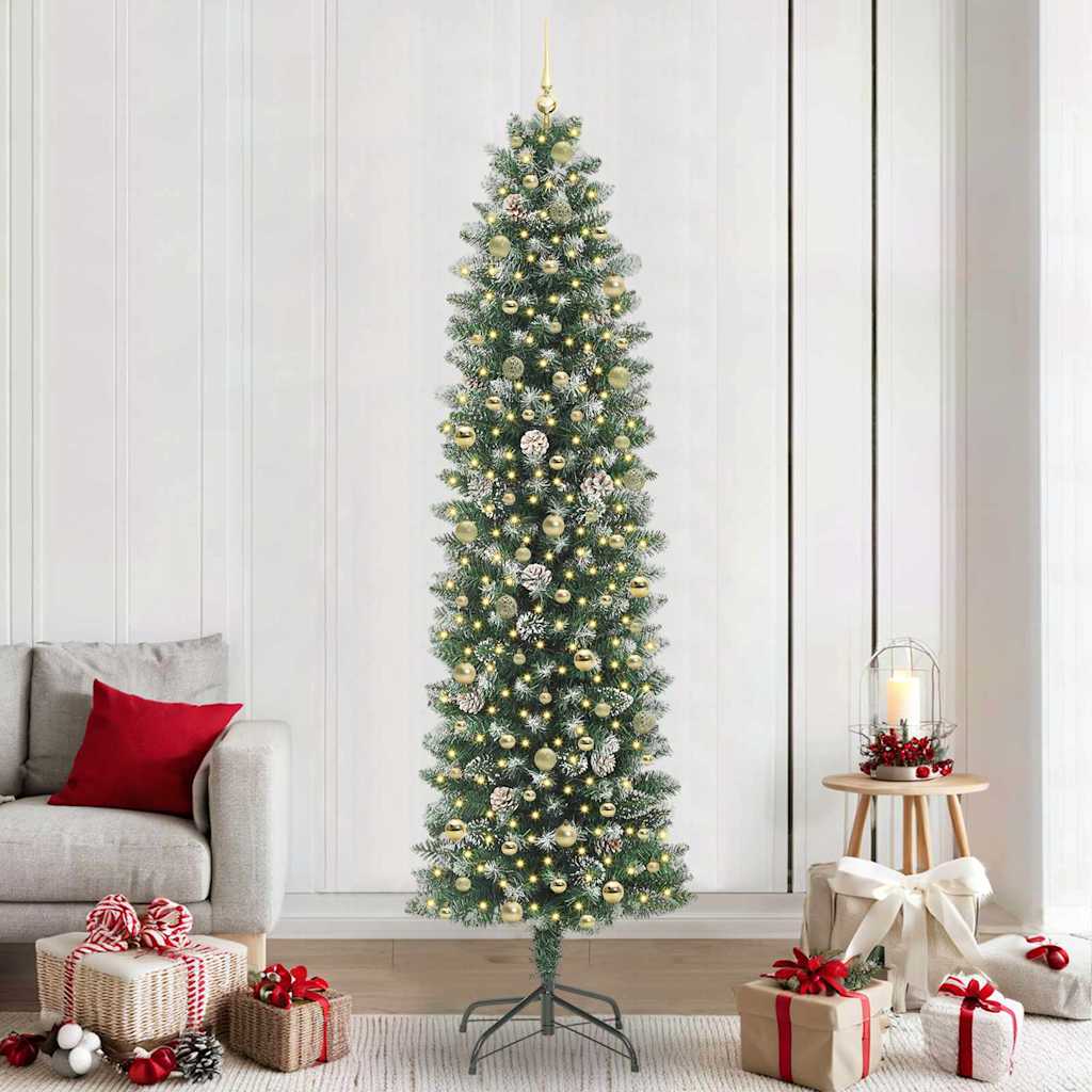 Kunstmatige slanke kerstboom met 300 LED Groen en Wit 240 cm