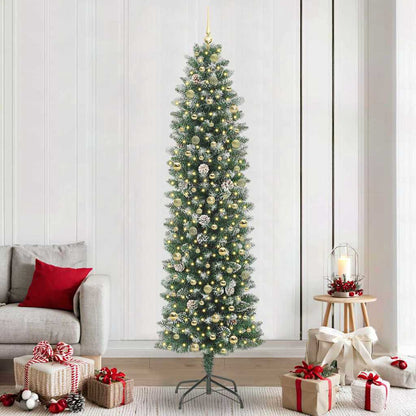 Kunstmatige slanke kerstboom met 300 LED Groen en Wit 240 cm