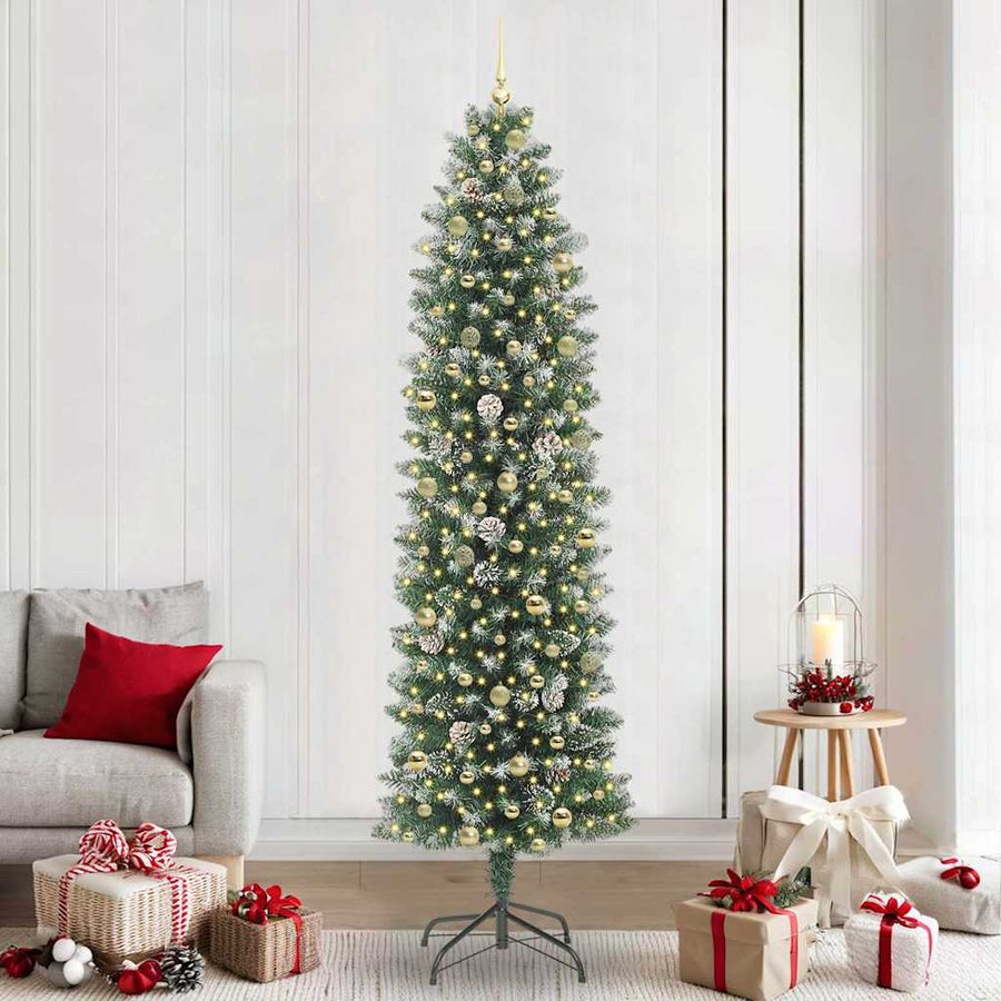 Kunstmatige slanke kerstboom met 300 LED Groen en Wit 240 cm