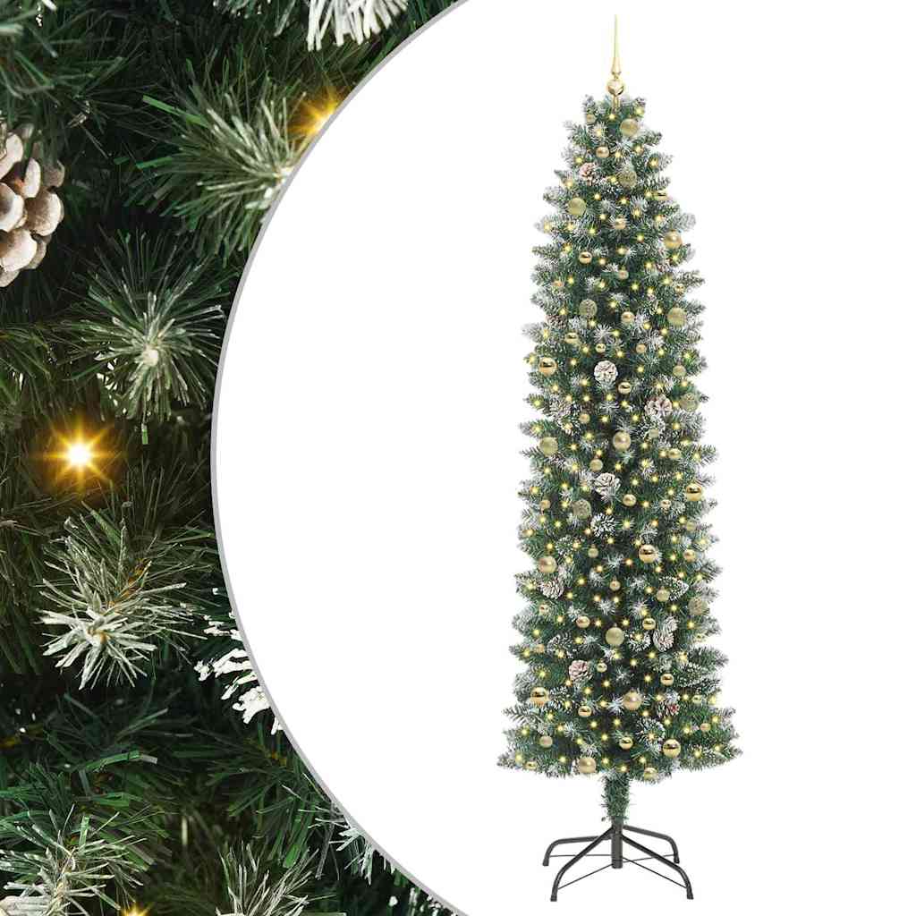 Kunstmatige slanke kerstboom met 300 LED Groen en Wit 240 cm