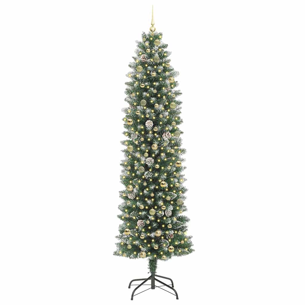 Kunstmatige slanke kerstboom met 300 LED Groen en Wit 240 cm