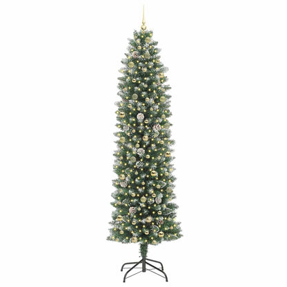Kunstmatige slanke kerstboom met 300 LED Groen en Wit 240 cm