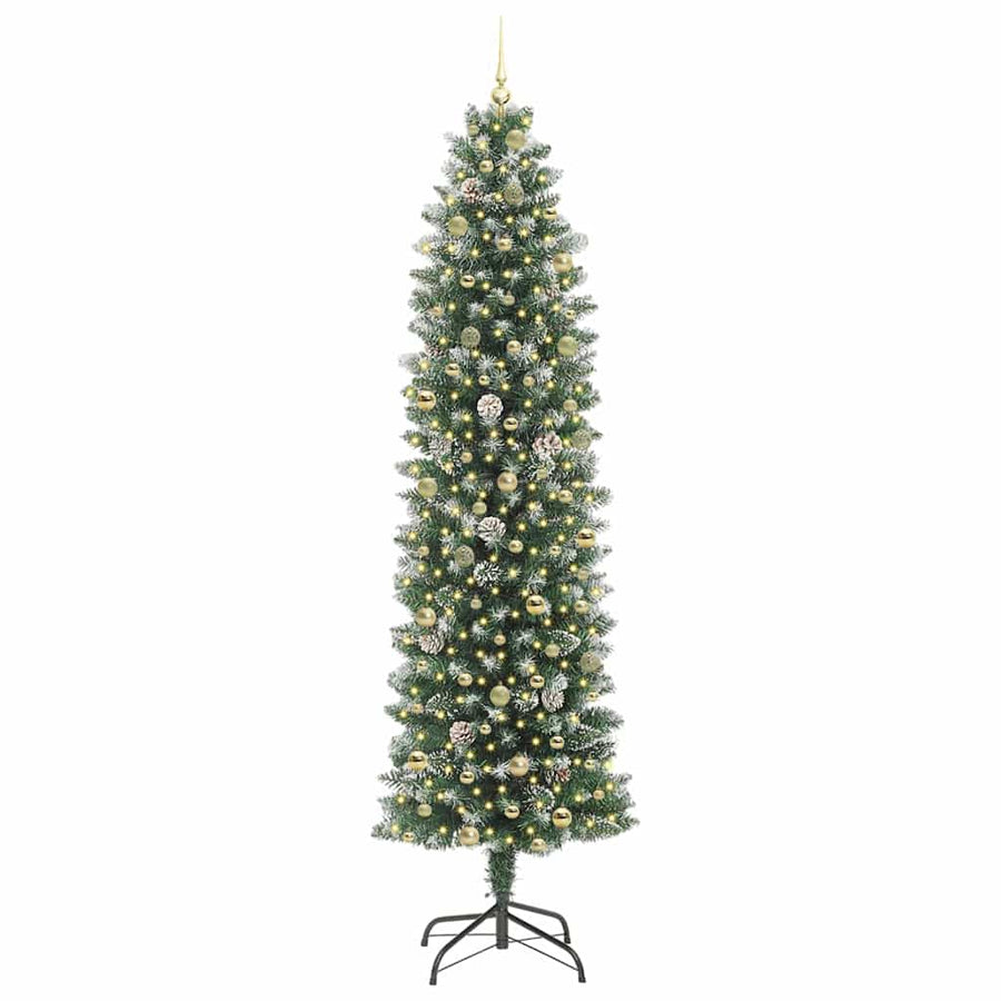 Kunstmatige slanke kerstboom met 300 LED Groen en Wit 240 cm