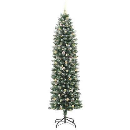 Kunstmatige slanke kerstboom met 300 LED Groen en Wit 240 cm